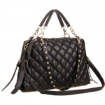 MIZU Black Trendy Diamond Quilted Versatile Studded Straps Office Tote Hobo Top Double Handle Satchel Handbag Purse Shoulder Bag