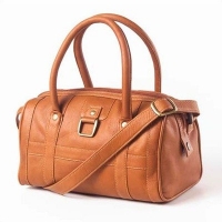 Leather Buckle Barrel Handbag Color: Vachetta Cafe