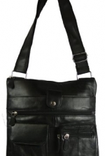 Lambskin Leather Cross Body Messenger Bag with Organizer - Black Handbag Purse