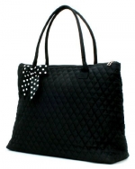 Belvah Extra Large Quilted Solid Pattern Tote Handbag (Black/White)