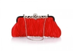 Bundle Monster Womens Vintage Satin Cocktail Party Handbag w/Shoulder Chain-RED