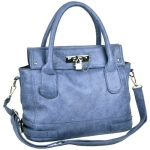 MG Collection CHIONE Blue Ostrich Embossed Padlock Soft Office Tote Handbag