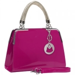 MG Collection MATANA Fuchsia Pink Trendy PU Patent Leather Doctor Style Tote Purse