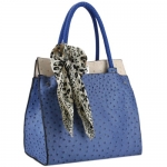 DORIT Blue / Beige Ostrich Embossed Designer Inspired Top Double Handle Office Tote Satchel Hobo Daybag Handbag Purse Shoulder Bag