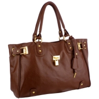 MG Collection LUCCA Designer Inspired Mahogany Glamour Padlock Shopper Hobo Handbag
