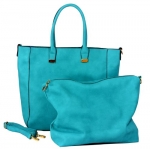 MG Collection PENELOPE Turquoise Bucket Shopping Tote Handbag w/ Removable Pouch