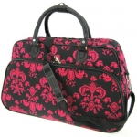 All-Season Damask 21-inch Carry-On Shoulder Tote Duffel Bag - Black & Pink
