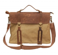 Otium 30311KA Cotton Canvas Genuine Leather Cross Body Laptop Messenger Bag Business Shoulder Handbag,Khaki