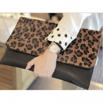 Lady's Leopard Print Pu Leather Envelope Clutch Purse Handbag Tote Shoulder Bag