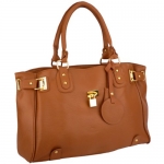 MG Collection LUCCA Brown Glamour Padlock Shopper Hobo Handbag w/Shoulder Strap