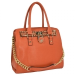 HALEY Orange Classic Gold Studded Structured Satchel Purse Style Tote Handbag