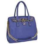 HALEY Blue Gold Studded Structured Satchel Purse Style Tote Handbag