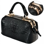 MG Collection ELPIDA High Gloss Black Faux Crocodile Rhinestones Accent Handbag