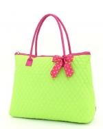 Belvah Extra Large Quilted Solid Pattern Tote Handbag - Choice of Colors (Lime/fuchsia)