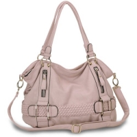 MG Collection Pink Weave Pattern Belt Accent Soft Hobo Shoulder Bag
