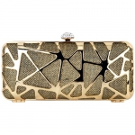 MG Collection Gold Glitz Abstract Rhinestone Hard Case Evening Clutch Minaudiere