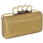 MG Collection Dazzling Gold Lace Rhinestones 4 Rings Evening Minaudiere Clutch