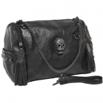 MG Collection ZAILA Rhinestone Gothic Skull Studded Chain Bowling Shoulder Bag