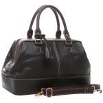 MG Collection GLENDA Black / Brown Trim Doctor Style Top Double Handle Handbag