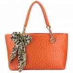 MG Collection DARYL Orange Ostrich Embossed Shopper Tote Handbag / Shoulder Bag