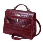 EcoCity Women's Kelly Crocodile Pattern Genuine Leather Handbag Purse (1-Crocodile Red (Small))