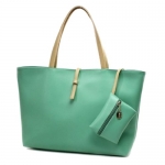 Classic Fashion Leather Tote Bags with Free Coin Wallet (Light Green)