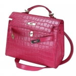 EcoCity Women's Kelly Crocodile Pattern Genuine Leather Handbag Purse (1-Crocodile Rose red (Small))