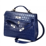 EcoCity Women's Kelly Crocodile Pattern Genuine Leather Handbag Purse (1-Crocodile Blue (Small))