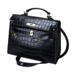 EcoCity Women's Kelly Crocodile Pattern Genuine Leather Handbag Purse (1-Crocodile Black (Small))