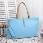 Classic Fashion Faux Leather Large Tote Bags with Coin Wallet (Light Blue)