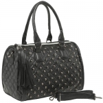 MG Collection MADRA Black Skull Studded Quilted Bowling Style Satchel Handbag
