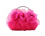 Womens Rose Satin Blossom Rose Evening Wedding Clutch Handbag Frame Minaudiere Bag, Gift Idea