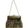 MG Collection Gold Antique Beaded Sequin Peacock Clutch Evening Handbag / Purse