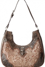 American West Annie's Secret Collection Zip Top Shoulder Bag,Cream/Rose/Distressed Brown,One Size