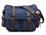CLELO Men's Trendy Colonial Italian Style Messenger Bag with Leather Straps (Blue)