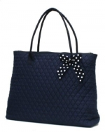 Belvah Extra Large Quilted Solid Pattern Tote Handbag - Choice of Colors (Navy/White)