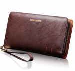 Teemzone Men's Genuine Leather Business Clutch Wrist Bag Handbag Organizer (Brown Lines)