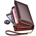 Teemzone Men's Genuine Leather Business Clutch Wrist Bag Handbag Organizer Card Cash Holder (Brown)