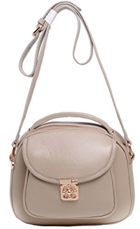 Heshe Soft Genuine Leather Cross Body Shoulder Bag Handbag Easy Carry (Grey)