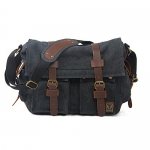 Jam_closet Men's Trendy Colonial Italian Style Messenger Bag with Leather Straps - CarbonBlack
