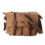 Kattee Classic Military Canvas Shoulder Messenger Bag Leather Straps Fit 17 Inch Laptop (Khaki)