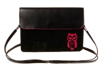KISS GOLD(TM) Owl Print Horizontal Mini Leather Cellphone Pouch(Black)