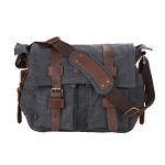 Kattee Military Canvas Shoulder Messenger Bag Leather Straps Fit 17 Laptop (Dark Gray)