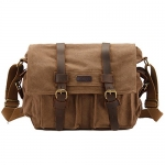 Kattee Military Canvas Shoulder Messenger Bag Leather Straps Fit 17 Laptop (Coffee)