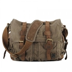 Men's Trendy Colonial Italian Style Messenger Bag with Leather Straps - Army Green