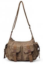 Gootium 21218AMG Canvas Genuine Leather Cross Body Messenger Handbag Shoulder Bag (Army Green)