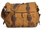 Vintage Men Casual Leather Canvas Shoulder Bookbag Hiking Satchel Messenger Handbag iPad Bag