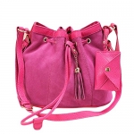 Abody New Fashion Women Girl Bucket Bag PU Leather Drawstring Crossbody Messenger Shoulder Bag Rose