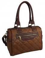 Patzino Exclusive Collection, Women's Two Tone PU Leather Double Diamond Quilted Satchel Handbag (Taupe-Brown)