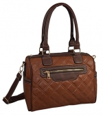 Patzino Exclusive Collection, Women's Two Tone PU Leather Double Diamond Quilted Satchel Handbag (Camel-Brown)